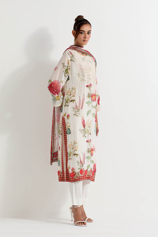Multi Colour Lurex Georgette Kurta Set