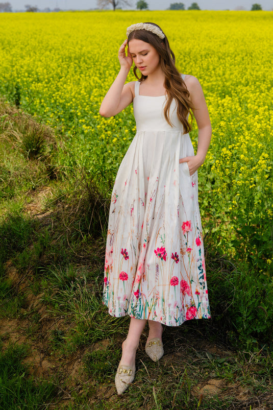 Multi Flower Meadow Long Dress