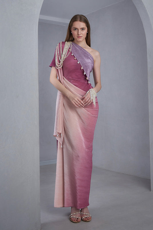 Multi One Shoulder Drape Gown