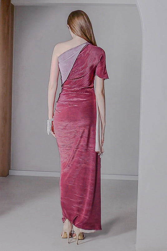 Multi One Shoulder Drape Gown