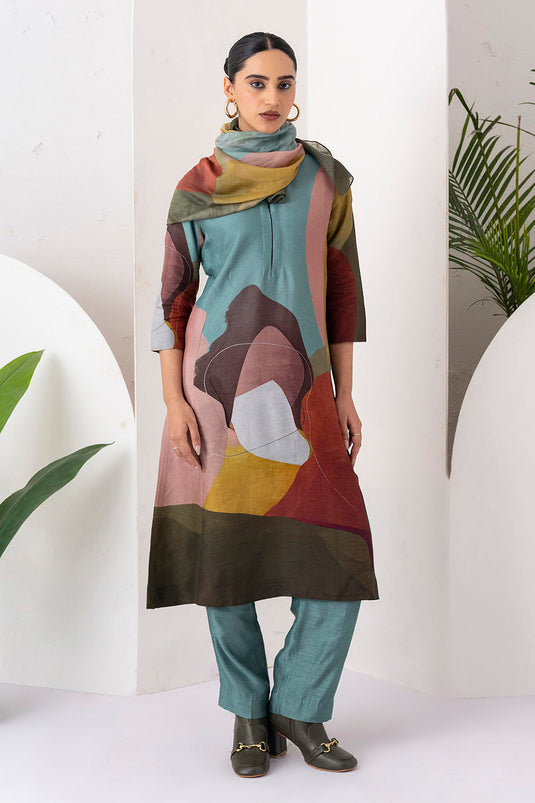Multicoloured Viscose Dupion Printed Tunic