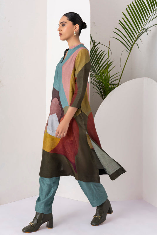Multicoloured Viscose Dupion Printed Tunic
