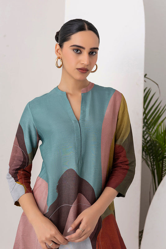 Multicoloured Viscose Dupion Printed Tunic