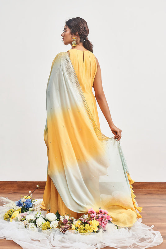 Mustard Yellow Kalidaar with Mustard Yellow X Turquoise Shaded Dupatta