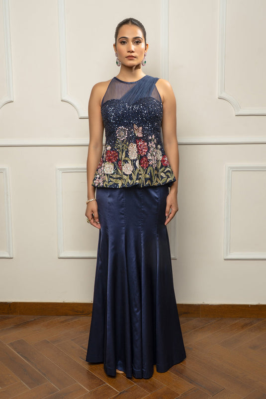 Navy Blue Saree Set