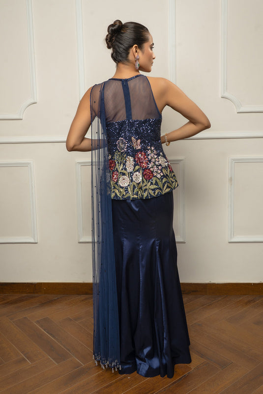 Navy Blue Saree Set