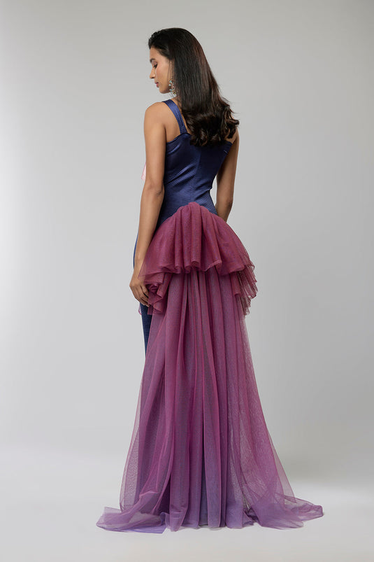 Navy & Ombre Asymetric One Shoulder Gown