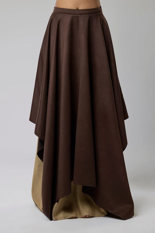 Nude & Brown One Shoulder Top with Skirt