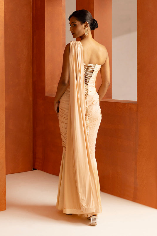 Nude Drape Saree Set