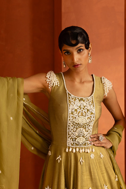 Olive Anarkali Set