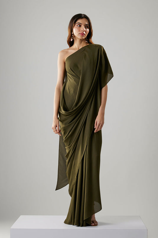 Olive Green Double Georgette Gown