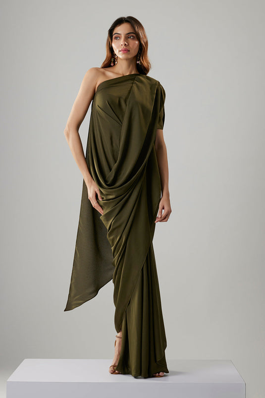 Olive Green Double Georgette Gown