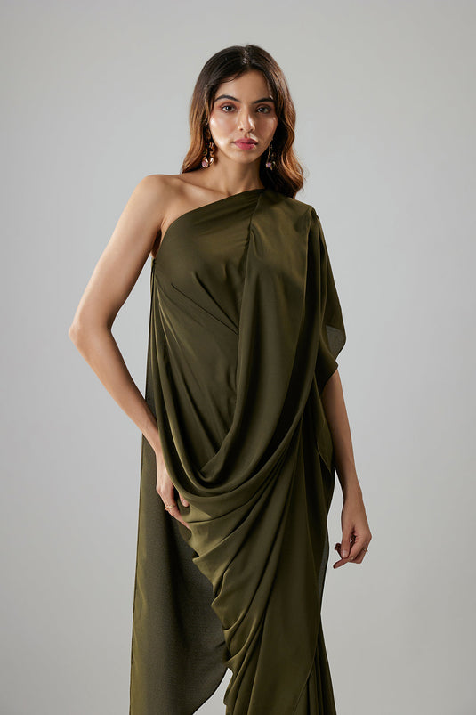 Olive Green Double Georgette Gown