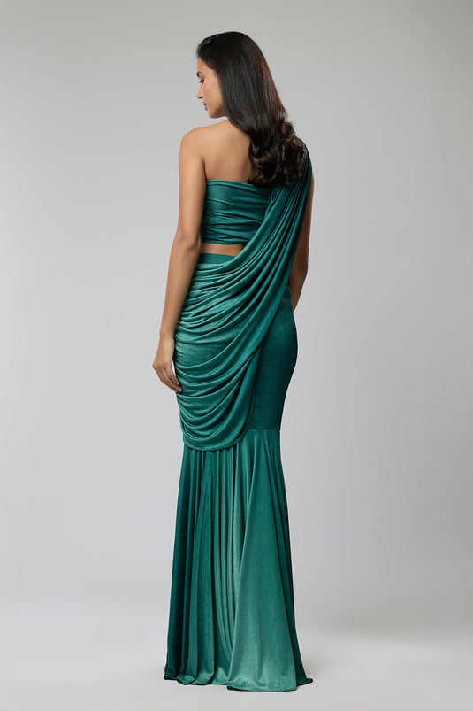 Ombre Green Asymetric One Shoulder Gown