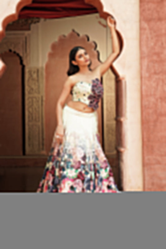 One Shoulder Floral Pastel Designer Lehenga Set