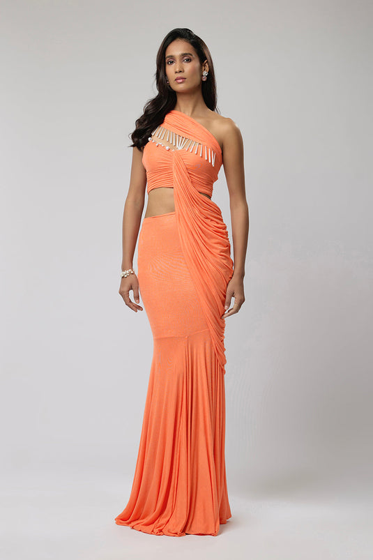 Orange One Shoulder Gown