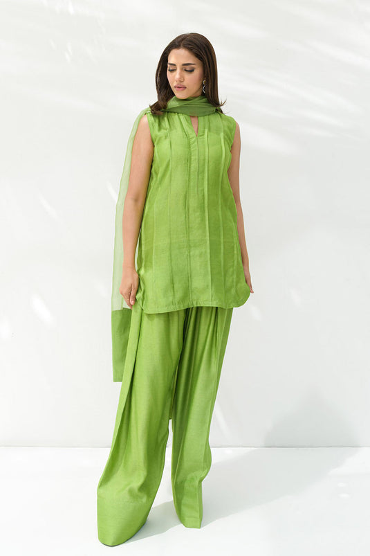Parrot Green solid Farshi Salwar Set