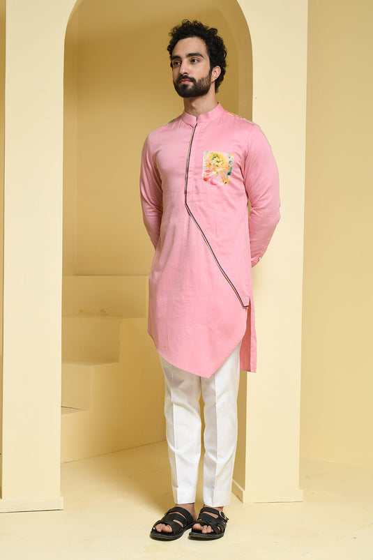 Pastel asymmetrical Kurta with Organza Details
