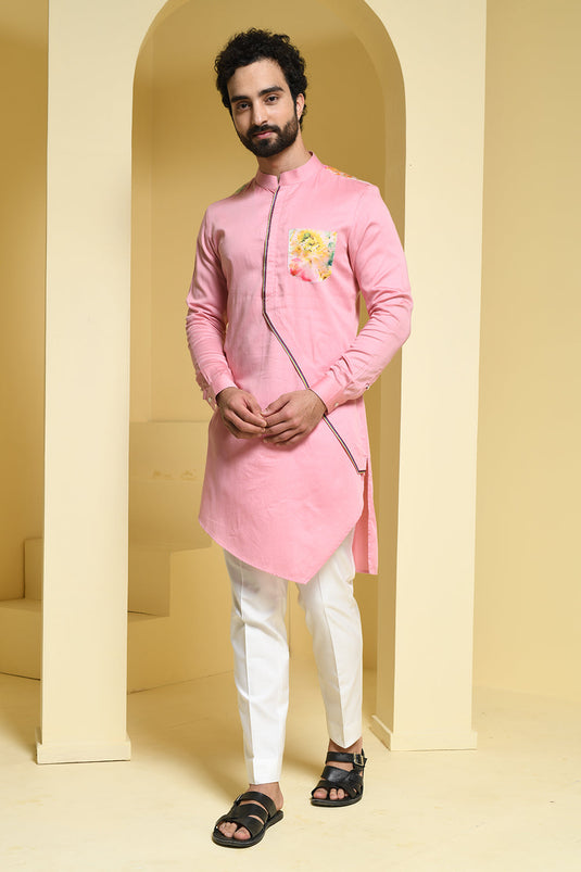 Pastel asymmetrical Kurta with Organza Details