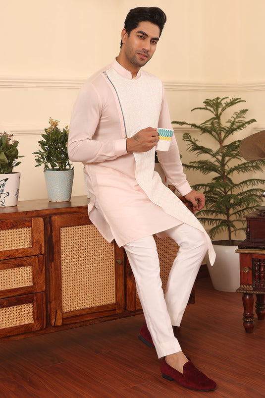 Pastel Pink Asymmetrical Kurta Set