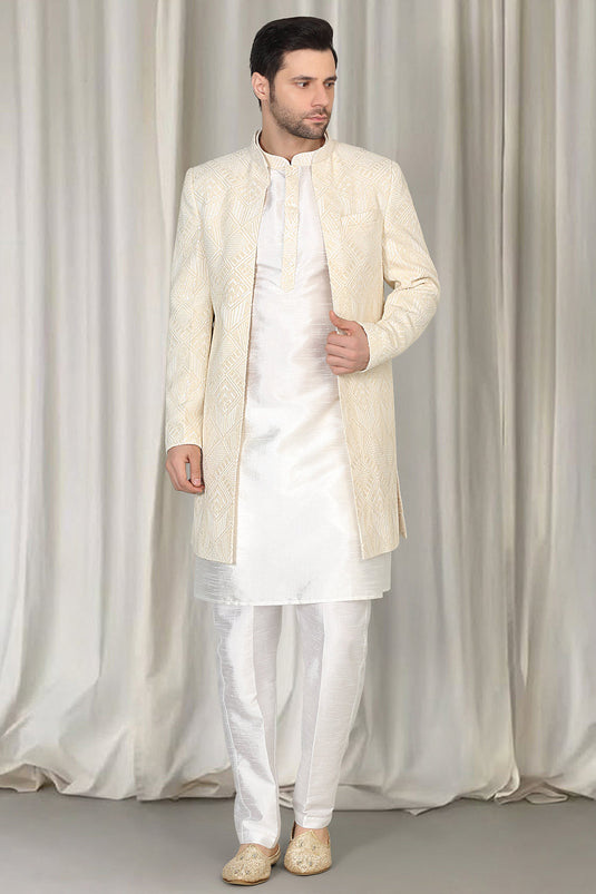Pavitra Embroidered Long Open Jacket With Kurta And Pants