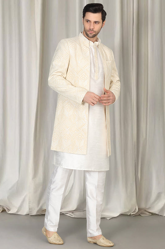 Pavitra Embroidered Long Open Jacket With Kurta And Pants