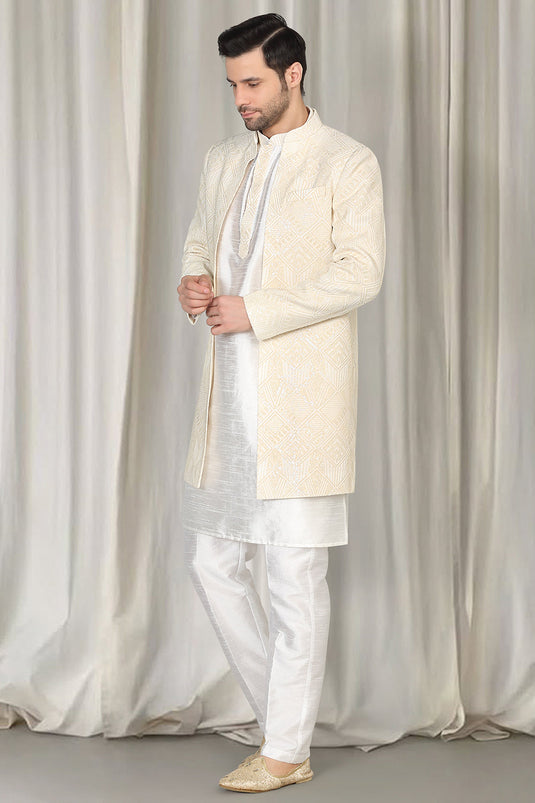 Pavitra Embroidered Long Open Jacket With Kurta And Pants