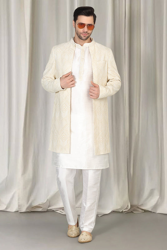 Pavitra Embroidered Long Open Jacket With Kurta And Pants