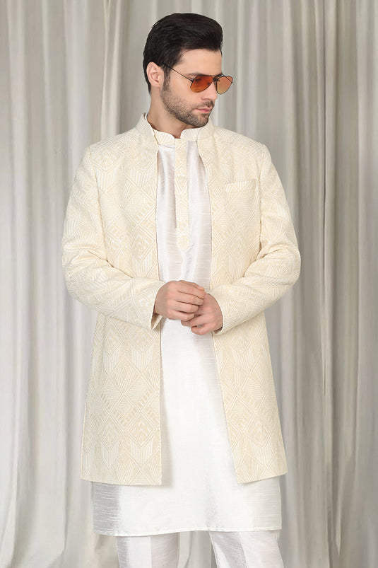 Pavitra Embroidered Long Open Jacket With Kurta And Pants