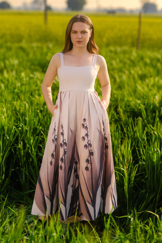 Peach Lilies Meadow Long Dress
