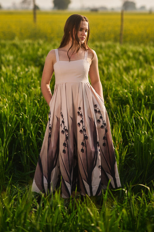 Peach Lilies Meadow Long Dress