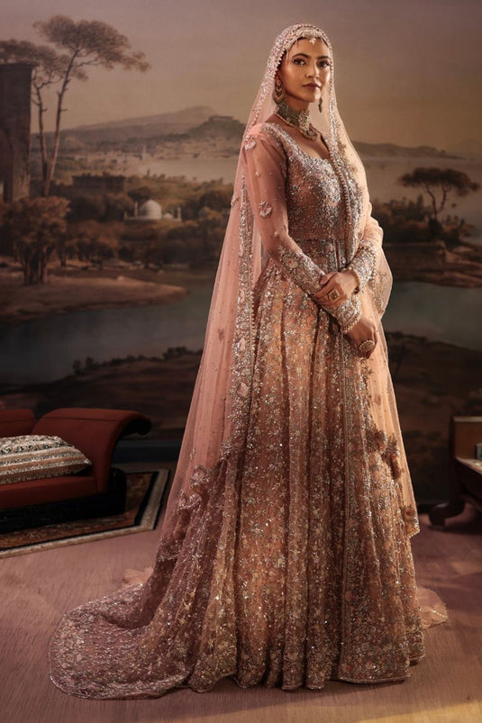 Peach Zardosi Embroidered Reception Gown