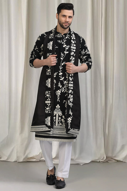 Phool Patti Embroidered Kurta With Back Elastic Pants And Dupatta