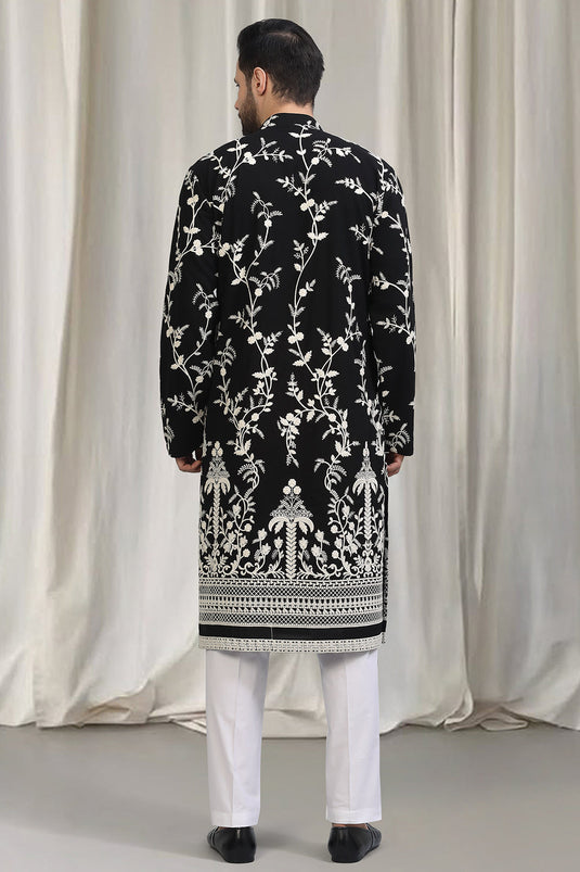 Phool Patti Embroidered Kurta With Back Elastic Pants And Dupatta