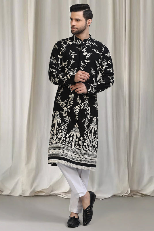 Phool Patti Embroidered Kurta With Back Elastic Pants And Dupatta