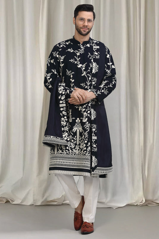 Phool Patti Embroidered Kurta With Back Elastic Pants And Dupatta