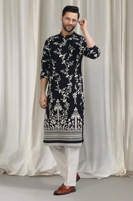 Phool Patti Embroidered Kurta With Back Elastic Pants And Dupatta