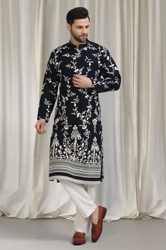 Phool Patti Embroidered Kurta With Back Elastic Pants And Dupatta