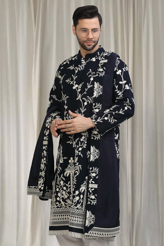 Phool Patti Embroidered Kurta With Back Elastic Pants And Dupatta
