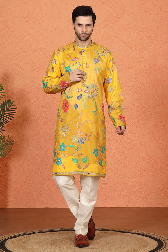 Phool Utsav Printed Embroidered Kurta with Back Elastic Pants