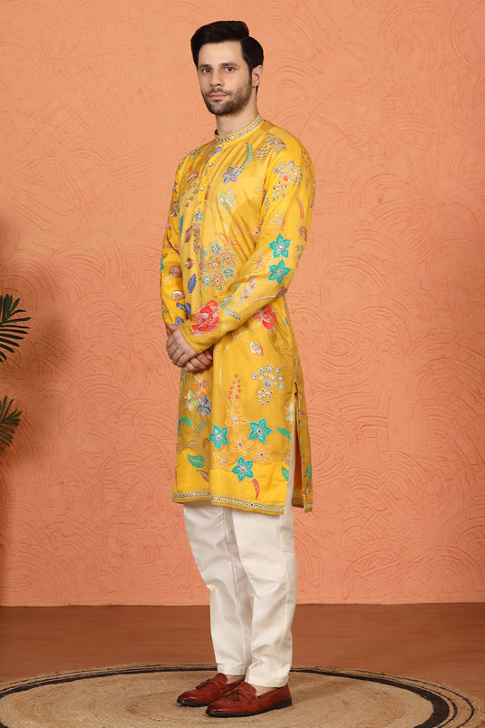 Phool Utsav Printed Embroidered Kurta with Back Elastic Pants