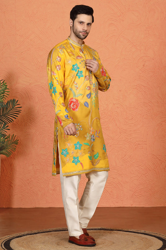 Phool Utsav Printed Embroidered Kurta with Back Elastic Pants
