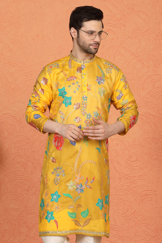 Phool Utsav Printed Embroidered Kurta with Back Elastic Pants