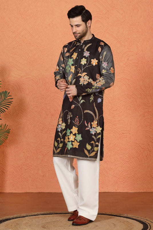 Phool Utsav Printed Embroidered Kurta with Loose Fit Parallel Pants