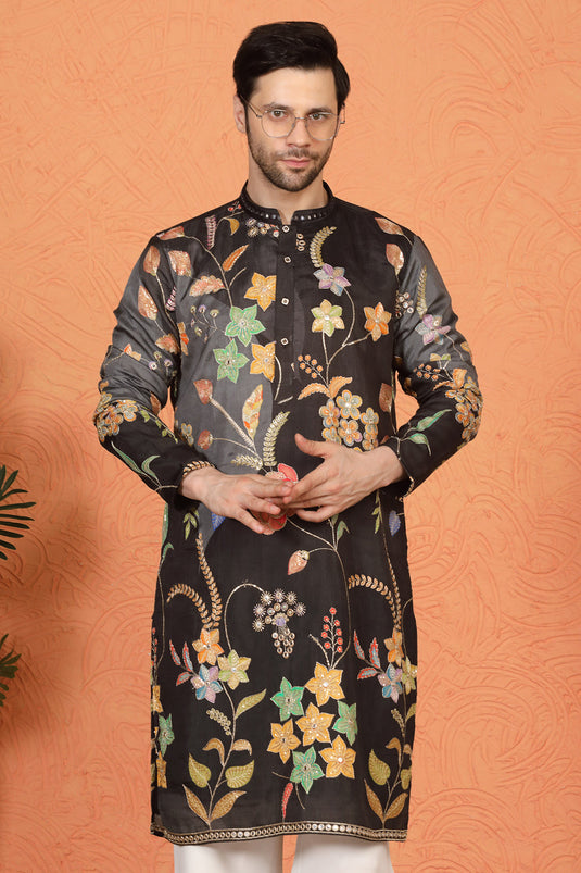 Phool Utsav Printed Embroidered Kurta with Loose Fit Parallel Pants