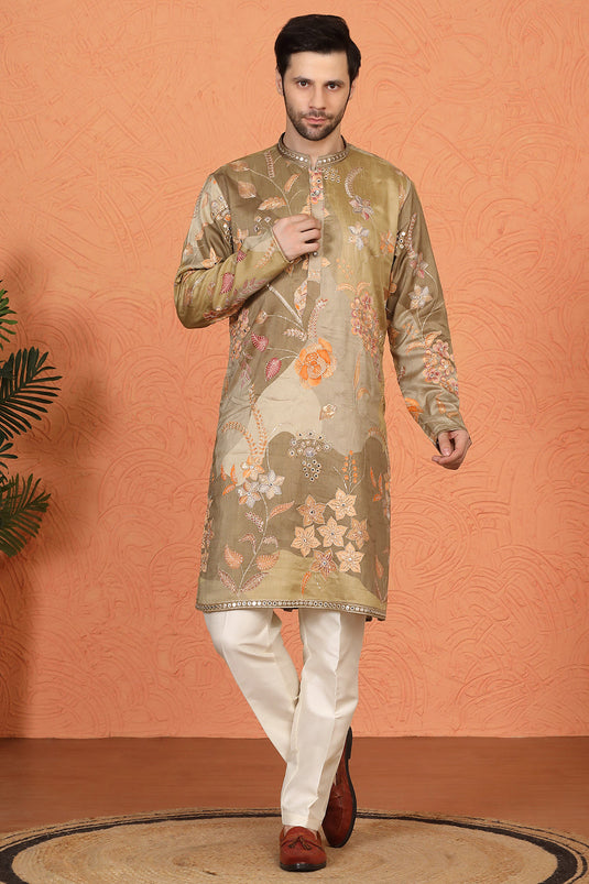 Phool Utsav Printed Embroidered Kurta with Back Elastic Pants