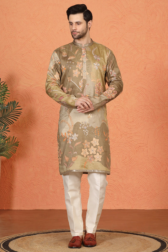 Phool Utsav Printed Embroidered Kurta with Back Elastic Pants