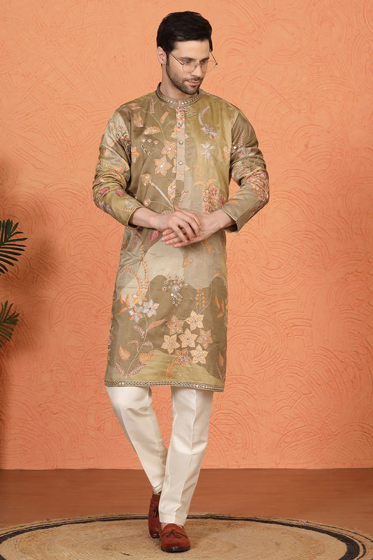 Phool Utsav Printed Embroidered Kurta with Back Elastic Pants
