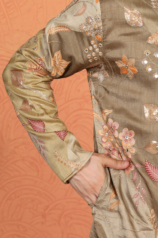 Phool Utsav Printed Embroidered Kurta with Back Elastic Pants