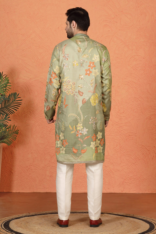 Phool Utsav Printed Embroidered Kurta with Back Elastic Pants